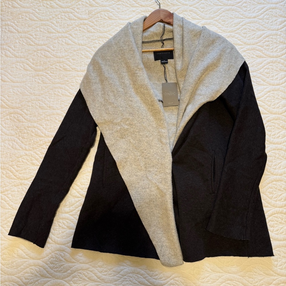 Anthropologie Black and Gray Shrug Sweater with Asymmetrical Design